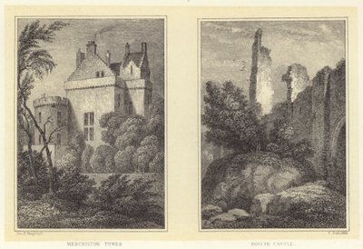 Merchiston-torony; Roslyn kastély (metszet) alkotó: Thomas Hosmer (after) Shepherd