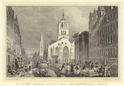 St Giles templom, Megyeháza és Lawnmarket, High Street (metszet) alkotó: Thomas Hosmer (after) Shepherd