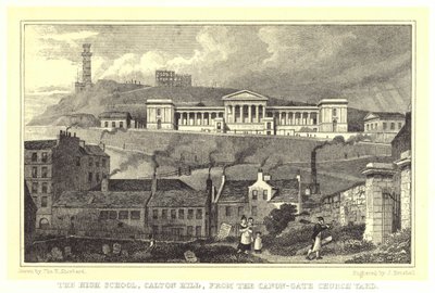 A középiskola, Calton Hill, a Canon-Gate Church Yard felől (metszet) alkotó: Thomas Hosmer (after) Shepherd