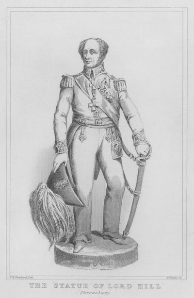 Lord Hill szobra, Shrewsbury (metszet) alkotó: Thomas Hosmer (after) Shepherd