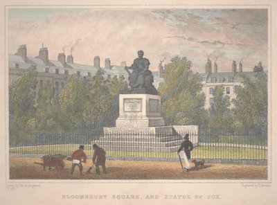 Bloomsbury tér Róka-szoborral, Charles Mottram metszetével (1806-76) alkotó: Thomas Hosmer Shepherd