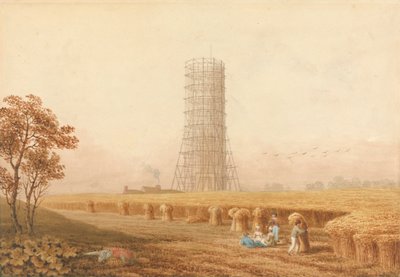Bonaparte oszlopa állványzaton a franciaországi Boulogne-ban aratógépekkel a mezőn alkotó: Thomas Hosmer Shepherd