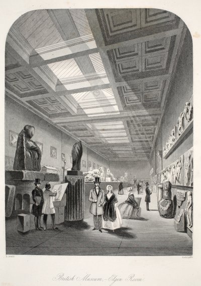 British Museum, Elgin Room, a „London Interiors with their Costumes and Ceremonies” pubból. Joseph Mead, London, 1843 körül (acélmetszet) alkotó: Thomas Hosmer Shepherd