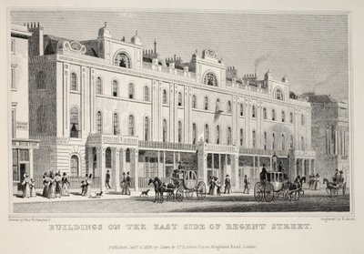 Épületek a Regent Street keleti oldalán, a „London és környéke a tizenkilencedik században” kocsmából. Jones und Co., 1827-1829 alkotó: Thomas Hosmer Shepherd