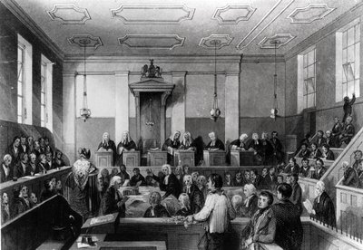 Központi Büntetőbíróság, The Old Bailey, metszett H. Melville alkotó: Thomas Hosmer Shepherd