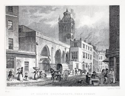 St Giles templom, Cripplegate, a "London és környéke a tizenkilencedik században" pubból. Jones und Co., 1827-1829 alkotó: Thomas Hosmer Shepherd