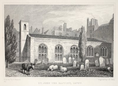 Keresztelő Szent János-templom, Savoyában, a „London és környéke a tizenkilencedik században” kocsmából. Jones und Co., 1827-1829 alkotó: Thomas Hosmer Shepherd
