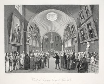 Court of Common Council, Guildhall, a „London Interiors with their Costumes and Ceremonies” kocsmából. Joseph Mead, London, 1843 körül (acélmetszet) alkotó: Thomas Hosmer Shepherd