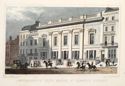 Crockfords Club House, St. James Street. Kocsma. 1828 (kézzel színezett metszet) alkotó: Thomas Hosmer Shepherd