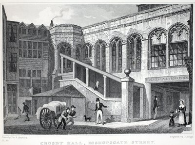 Crosby Hall, a "London és környéke a tizenkilencedik században" pubból. Jones und Co., 1827-1829 alkotó: Thomas Hosmer Shepherd
