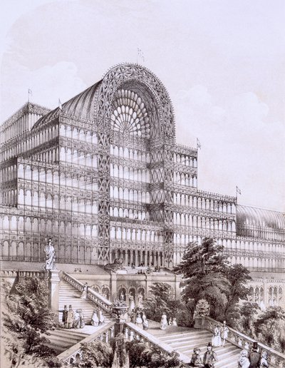 Kristálypalota Sydenhamban, a Nagy Kereszt elől, 1854. alkotó: Thomas Hosmer Shepherd