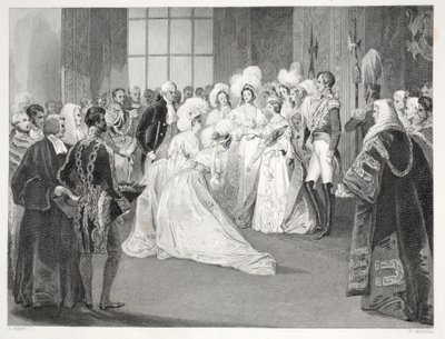 Viktória királynő Drawing Roomja, a „London Interiors a jelmezeikkel és szertartásaikkal” kocsmából. Joseph Mead, London, 1843 körül (acélmetszet) alkotó: Thomas Hosmer Shepherd