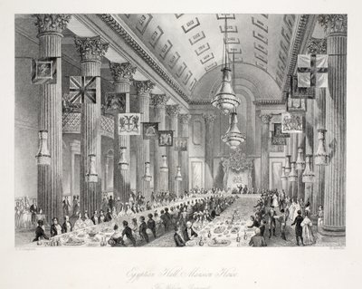 Egyptian Hall, Mansion House, a "London Interiors with their Costumes and Ceremonies" pub. Joseph Mead, London, 1843 körül (acélmetszet). alkotó: Thomas Hosmer Shepherd