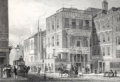 Exeter Change, Strand, a "London és környéke a tizenkilencedik században" című kiadványból. Jones und Co., 1827-1829 alkotó: Thomas Hosmer Shepherd