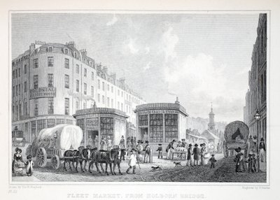 Fleet Street, a Holborn Bridge felől, a „London és környéke a tizenkilencedik században” kocsmából. Jones und Co., 1827-1829 alkotó: Thomas Hosmer Shepherd