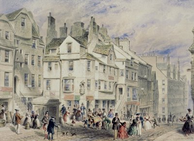High Street, Edinburgh, a John Knoxs-házzal, 19. század alkotó: Thomas Hosmer Shepherd