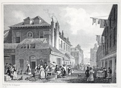 Hungerford Market, Strand, a „London és környéke a tizenkilencedik században” pubból. Jones und Co., 1827-1829 alkotó: Thomas Hosmer Shepherd