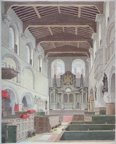 A Szent Bertalan-templom belső képe, Smithfield, London City, 1821. alkotó: Thomas Hosmer Shepherd