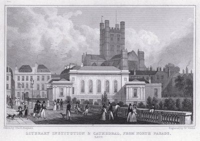Irodalmi intézmény és katedrális, North Parade, Bath (metszet) alkotó: Thomas Hosmer Shepherd