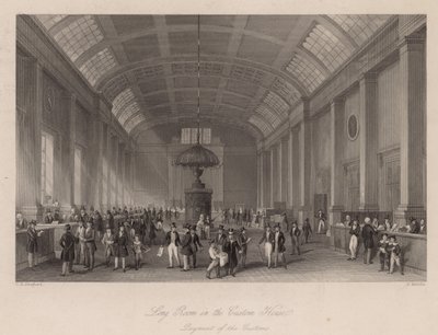 Long Room a vámházban, Londonban, a vámok fizetésére alkotó: Thomas Hosmer Shepherd