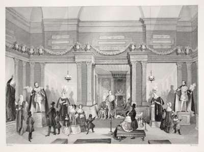 Madame Tussaud viaszmunkák kiállítása, a „Londoni belső terek jelmezeikkel és szertartásaikkal” kocsmából. Joseph Mead, London, 1843 körül (acélmetszet) alkotó: Thomas Hosmer Shepherd
