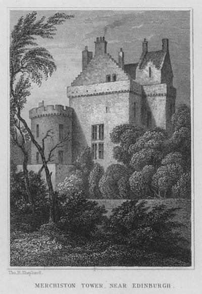 Merchiston Tower, Edinburgh közelében (metszet) alkotó: Thomas Hosmer Shepherd