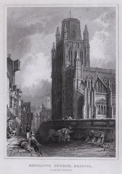 Redcliffe templom, Bristol, északra néz (metszet) alkotó: Thomas Hosmer Shepherd