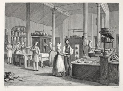 Reform Club – a konyha, a „London Interiors with their Costumes and Ceremonies” kocsmából. Joseph Mead, London, 1843 körül (acélmetszet) alkotó: Thomas Hosmer Shepherd
