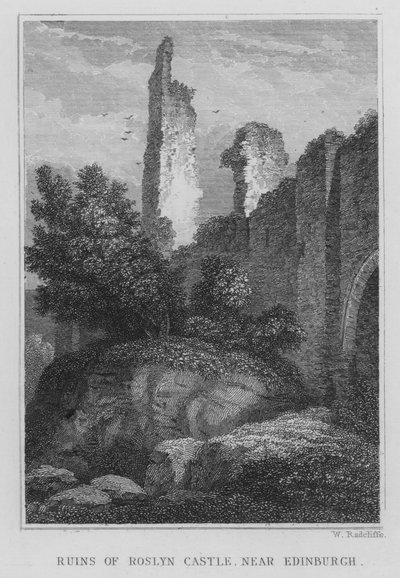 Roslyn kastély romjai, Edinburgh közelében (metszet) alkotó: Thomas Hosmer Shepherd