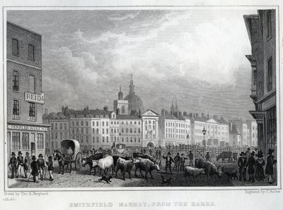 Smithfield Market a Barrsból, Thomas Barber metszet, 1830 körül alkotó: Thomas Hosmer Shepherd