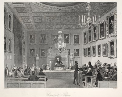 Somerset House, a „London Interiors with their Costumes and Ceremonies” pubból. Joseph Mead, London, 1843 körül (acélmetszet) alkotó: Thomas Hosmer Shepherd