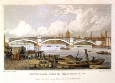 Southwark Bridge a Bank Side-től, London, 1817 alkotó: Thomas Hosmer Shepherd