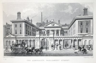 Az Admiralitás, a Parliament Street, a „London és környéke a tizenkilencedik században” kocsmából. Jones und Co., 1827-1829 alkotó: Thomas Hosmer Shepherd