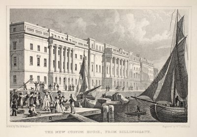 A New Custom House, a Billingsgate felől, a "London és környéke a tizenkilencedik században" pubból. Jones und Co., 1827-1829 alkotó: Thomas Hosmer Shepherd
