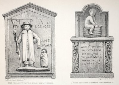 A tábla a Pannier Alley-ben – Károly király portája és törpe, a „London és környéke a tizenkilencedik században” kocsmából. Jones und Co., 1827-1829 alkotó: Thomas Hosmer Shepherd
