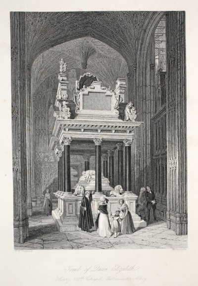 I. Erzsébet királynő sírja, a „Londoni belső terek jelmezeikkel és szertartásaikkal” kocsmából. Joseph Mead, London, 1843 körül (acélmetszet) alkotó: Thomas Hosmer Shepherd