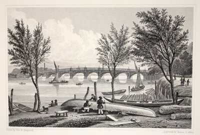 Vauxhall híd a Millbankból, a „London és környéke a tizenkilencedik században” pubból. Jones und Co., 1827-1829 alkotó: Thomas Hosmer Shepherd
