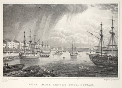 West India Docks, Isle of Dogs, Londonból és környéke a tizenkilencedik századi pubban. Jones und Co., 1827-1829 alkotó: Thomas Hosmer Shepherd