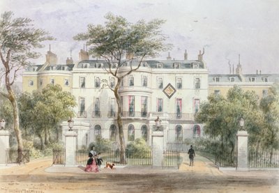 Sir Robert Peel házának nyugati eleje a Privy Gardenben (1788-1850) 1851 alkotó: Thomas Hosmer Shepherd