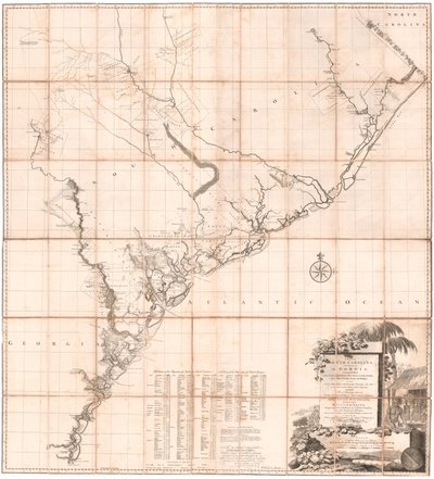Dél-Karolina és Georgia egy része térképe De Brahmtól alkotó: Thomas Jefferys