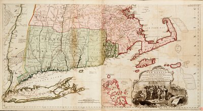 Új-Anglia leglakottabb részének térképe, amely Massachusetts Bay és New Hampshire tartományokat, valamint Connecticut és Rhode Island gyarmatokat tartalmazza. alkotó: Thomas Jefferys