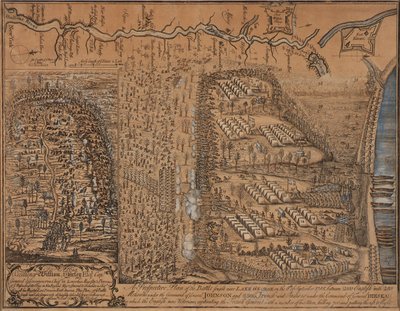Az 1755. szeptember 8-án a György-tó közelében vívott csata előretekintő terve alkotó: Thomas Johnston