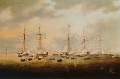 Brit és amerikai ágyúnaszádok akcióban a Borgne-tavon alkotó: Thomas L. Hornbrook