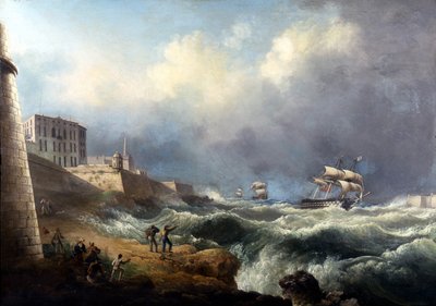 Kilátás a Grand Harbor bejáratára, TL Hornbrook által alkotó: Thomas L. Hornbrook