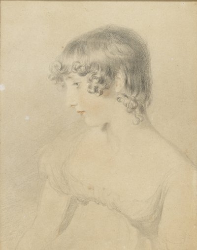 Susan Bloxam mellszobrai portréja, profilban balra fordítva, 1818 (fekete kréta, vörös krétával megérintve, enyhén megnyomva a fehér kártyán, elszíneződött barna) alkotó: Thomas Lawrence