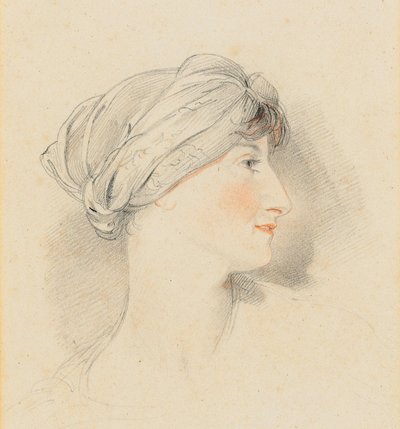 Jens Wolff asszony portréfeje, profilban jobbra, turbánt visel (ceruza, fekete-piros kréta) alkotó: Thomas Lawrence