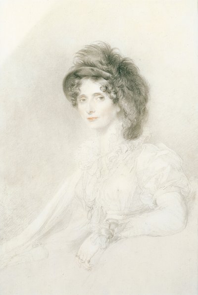 Erzsébet, Devonshire hercegnőjének (1758-1824) portréja, ülő, félhosszú, nagy tollas kalapot visel (ceruza, fekete-piros kréta papíron) alkotó: Thomas Lawrence