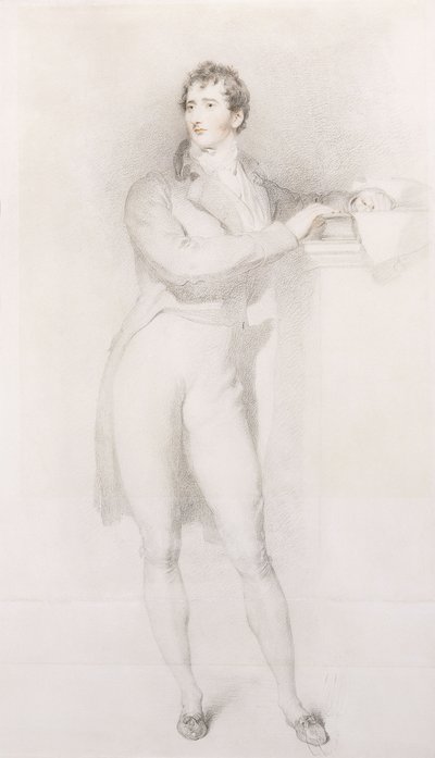 Sir Francis Burdett, Bart portréja, kicsi, egész alakos, kandallópárkányon állva, 1796 körül alkotó: Thomas Lawrence
