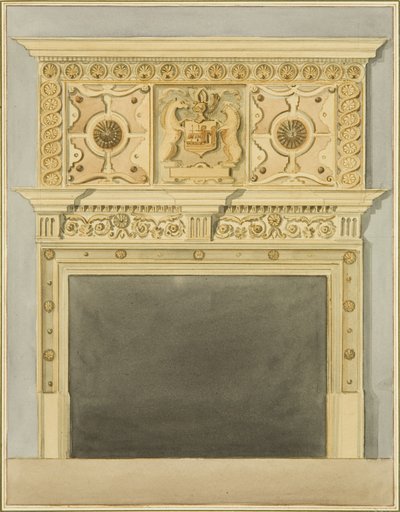 Kéménydarab Robert Adams házában (akvarell papíron) alkotó: Thomas Leeson the Elder Rowbotham