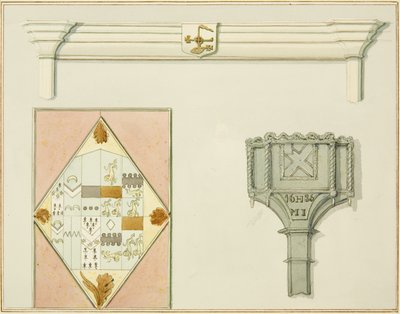 Kéménydarab, ólomüveg és hódoboz a High Street 35. szám alatt (akvarell papíron) alkotó: Thomas Leeson the Elder Rowbotham